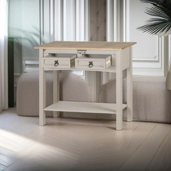 Modcraft Grey Solid Pine Rustic Furniture with 2 Drawers - Mexican Style