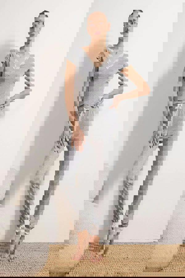 WOVCOR 2-Piece Cotton Knitted Pajama Set with Lace and Back Detail