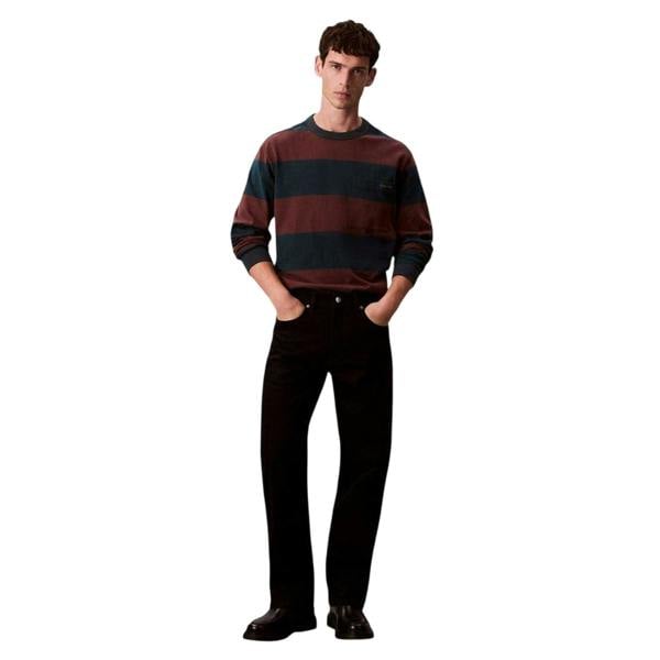 Calvin Klein Mens Jeans Stripe Relaxed Fit Long-Sleeved T-Shirt - Navy - 
