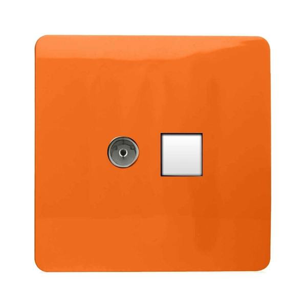 Trendi Switch 2 Gang TV Co-Axial & RJ45 Cat 6 Modern Designer PC Ethernet Sockets in Sunset Orange