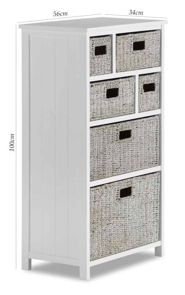 Statement Furniture Tetbury 6 Drawer White Storage Unit with Baskets Assembled