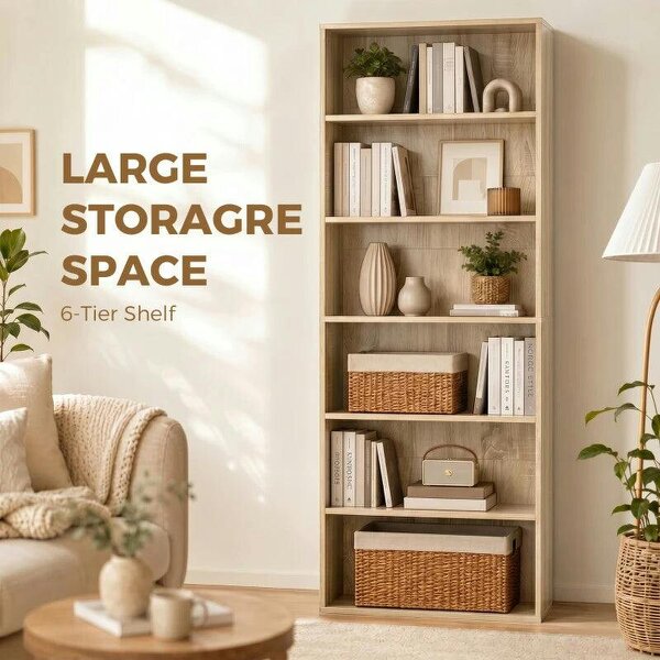 Six Shelf Bookcase - Oak
