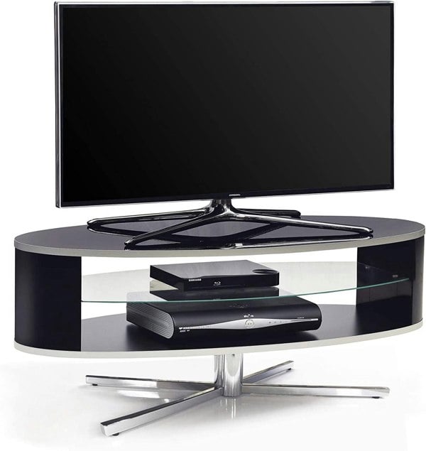 MDA Designs Orbit 1100BB Gloss Black TV Stand with Gloss Black Elliptic Sides for Flat Screen TVs up to 55"