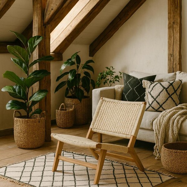 Wyld Haus Wigletree Cream and Natural Oak Wood Lounge Accent Chair