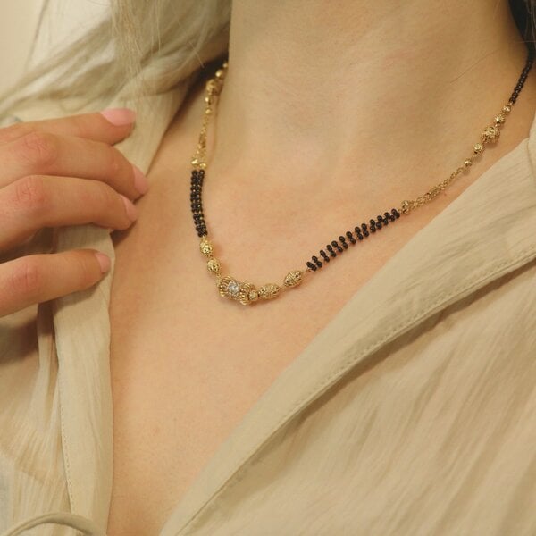 The Colourful Aura Gold Black Beaded Indian Asian Nazar Mangalsutra Choker Necklace