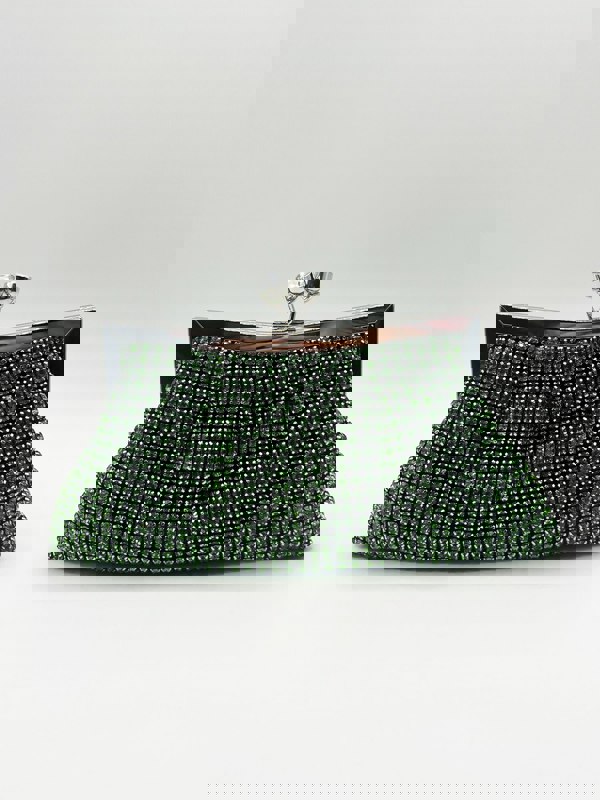 SVNX Green Crystal Clutch Bag
