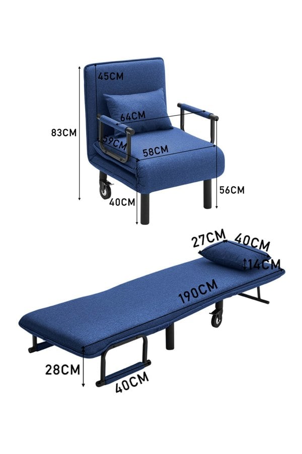 Living and Home 3-in-1 Lounge and Sofa Bed with Pillow