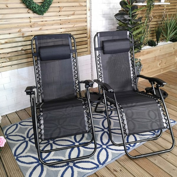 Samuel Alexander Set of 2 Black Multi Position Textoline Zero Gravity Garden Relaxer Chair Lounger