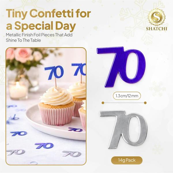 70th Birthday Blue & Silver Metallic Confetti Pack, Foil Table Decoration for Parties and Celebrations image 9
