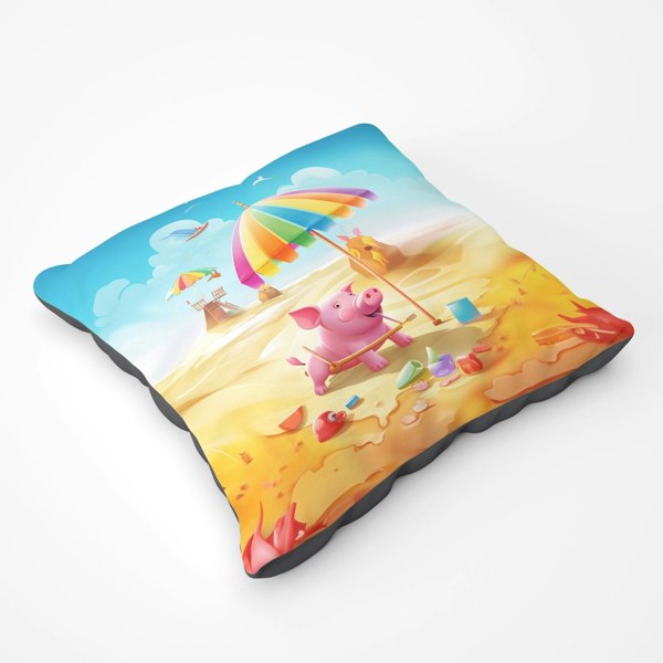 Warren Reed Pig On A Beach Holiday Floor Cushion