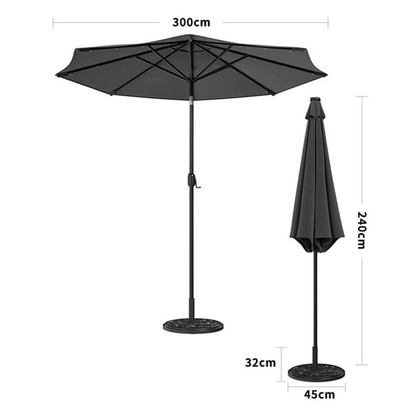 Living and Home 2 Person Patio Garden Dining Set With LED Umbrella & Folding Chairs