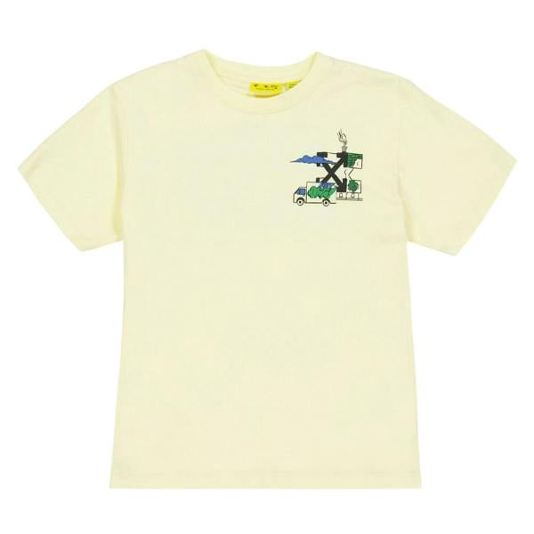 Off White Childrens/Kids Graffiti Cotton Regular T-Shirt - Lemon - 
