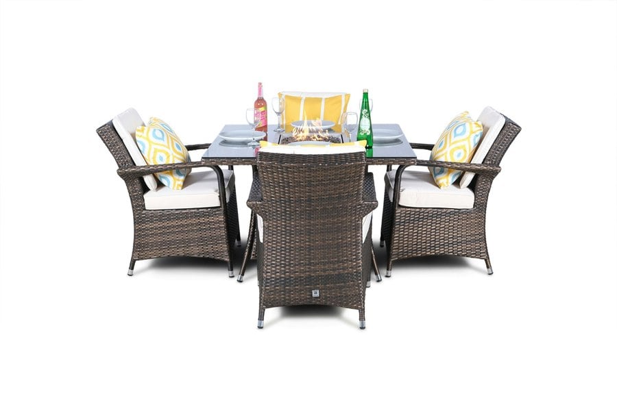 Giardino Arizona Fire Pit 4 Seater Square Rattan Dining Set