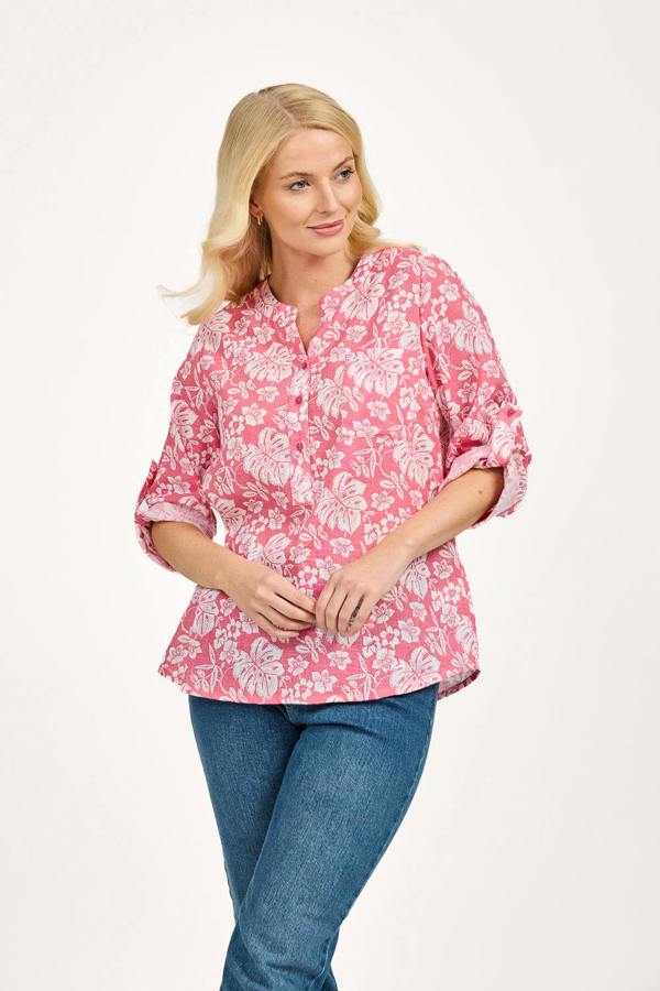 Mudflower Leaf Print Cotton Shirt