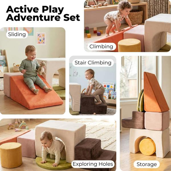 Dekko Soft Play Set Foam Blocks Baby Climbing Blocks Vellum Suede