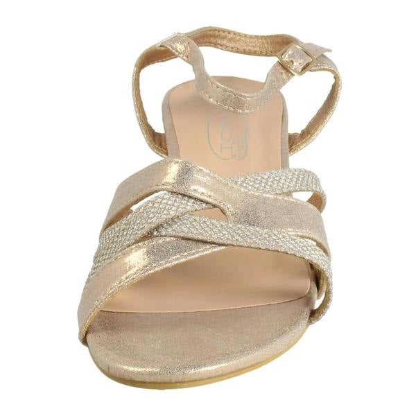 Spot On Ladies Spot On Ankle Strap Low Block Heel Glitter Wide Fitting Sandals F12118