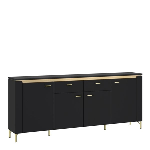 Furniture To Go Genoa Sideboard 4 Door 2 Drawer in Black Matt/Gold