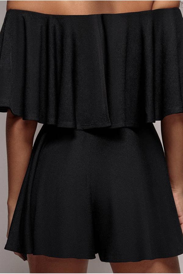 Off The Shoulder Frill Neck Skater Playsuit - Black TR30B