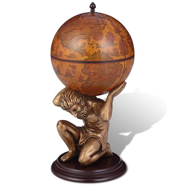Berkfield Globe Bar Wine Stand Atlas Design 42x42x85 cm