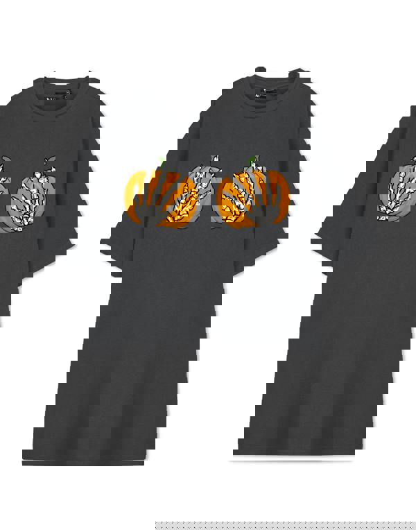 Show Me The Merch Womens Grey Pumpkin Hands Short Sleeved T-Shirt