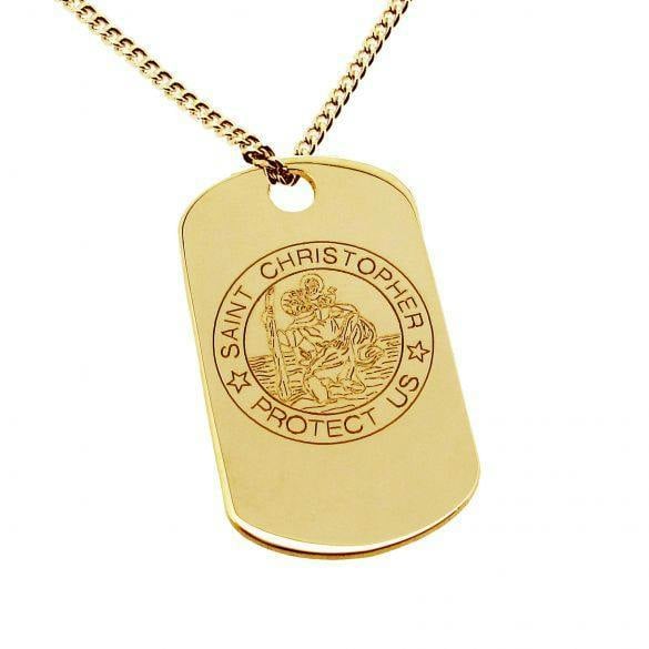 Christopher James of London 9ct Yellow Gold St Christopher Dog Tag With Optional Engraving and Chain