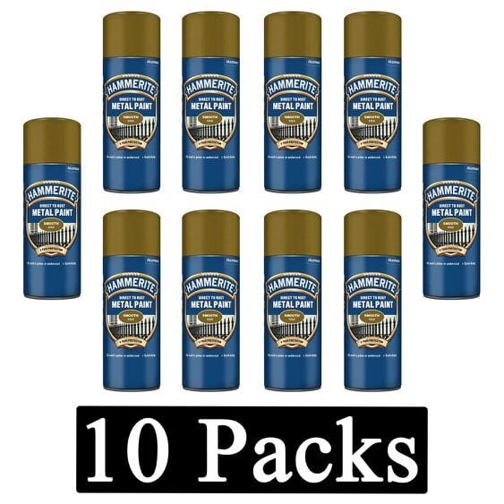 Hammerite 10X Hammerite Smooth Gold Spray Paint 400ml