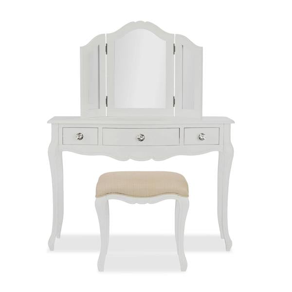 Statement Furniture Juliette Dressing Table Set with Crystal Handles. French Table, Mirror and Stool