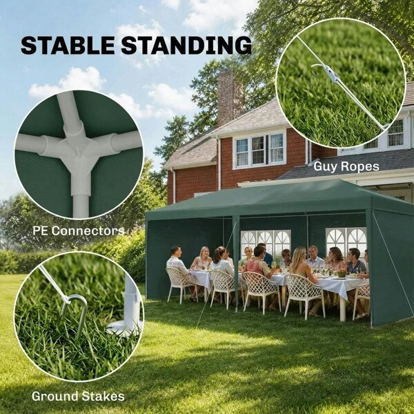 6x3 m Party Tent Gazebo Marquee Outdoor Patio Canopy Shelter with Windows and Side Panels, Green