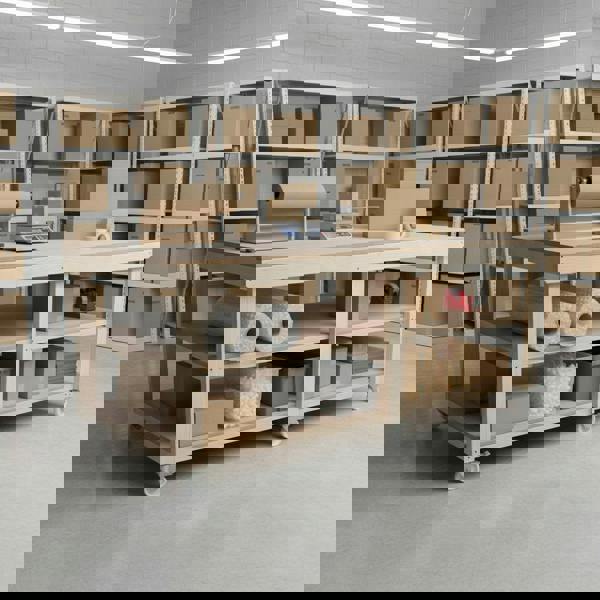 Arbor Garden Solutions Wooden Workbench MDF Top Depth-4ft With Wheels and Double Shelf