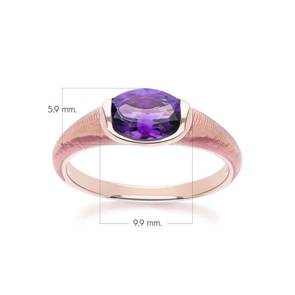 Gemondo Siberian waltz Oval amethyst with violet enamelled half-bezel ring in rose gold vermeil sterling silver