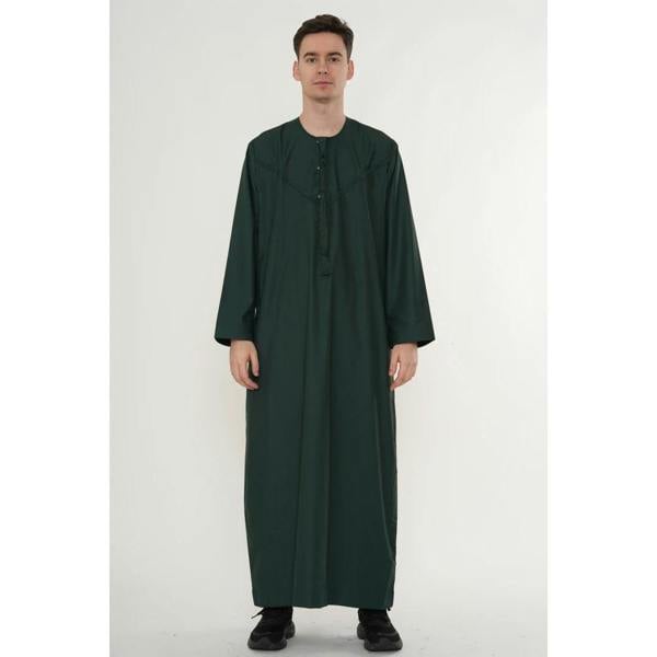 HM11 - Men's Emirati Omani Bobble Button Thobe - Green - Thobez - 4
