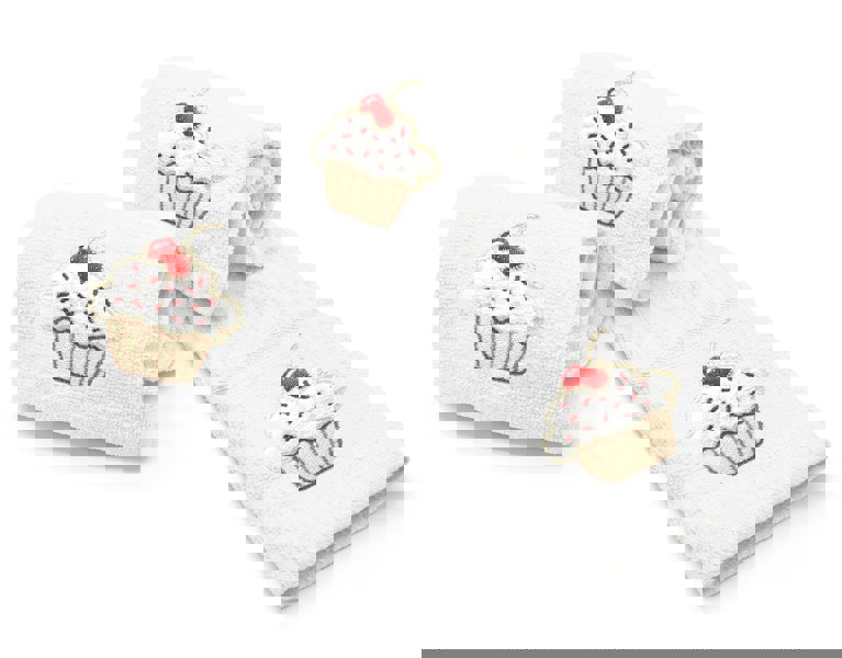 Velosso Cupcake Embroidered Cotton Tea Towel 3 Pack