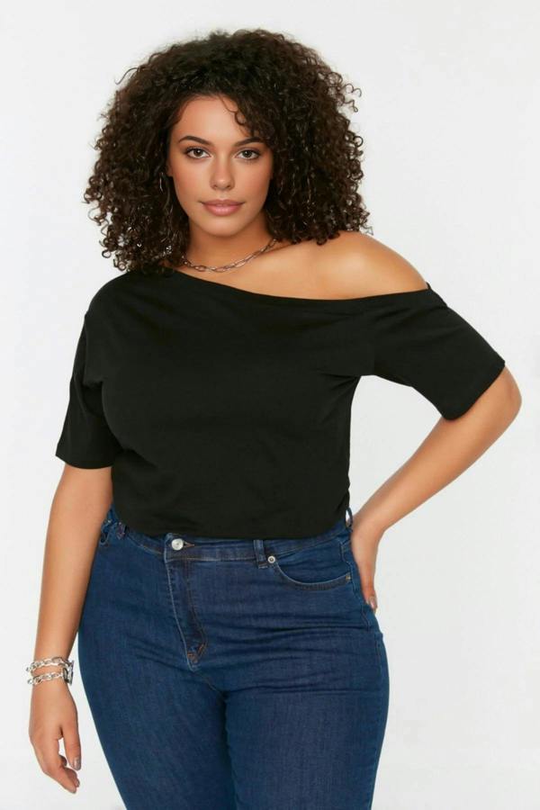 WOVCOR Off-Shoulder Detail 100% Cotton Knitted Blouse