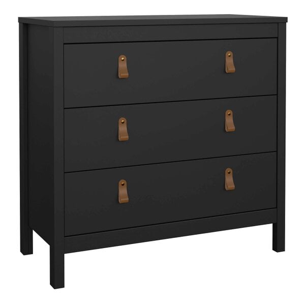 Wyld Haus Wildberry Matt Black Chest 3 Drawers Leather Handles