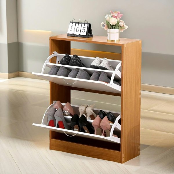 Rafaelo Mobilia 2 Drawer Shoe Storage Cabinet Pine White