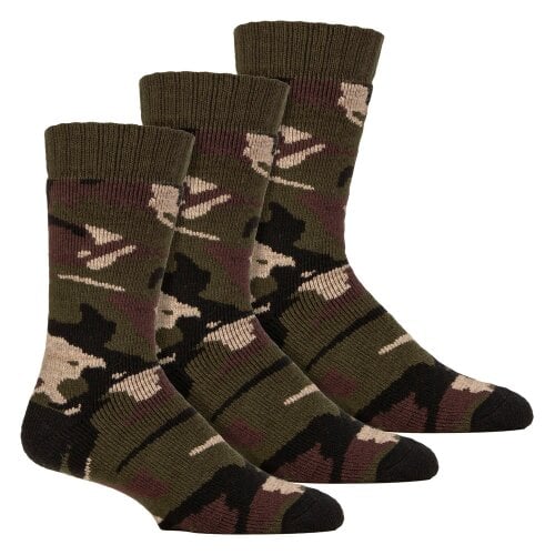 Country Pursuit 3 Pairs Mens Ladies Wool Blend Walking Socks Thermal Cushioned Camo Socks