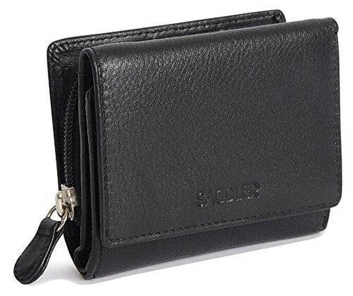 SADDLER CARLA Handmade Leather Compact Trifold Purse – RFID Protected | 5 Card Slots, ID Window & Zipped Coin Pocket | Gift Boxed - Black