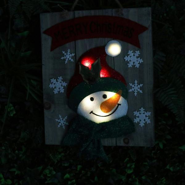 30cm Christmas Home Decoration Battery Operated Snowman Wooden Frame Wall Decoration with Warm White Bulbs image 6