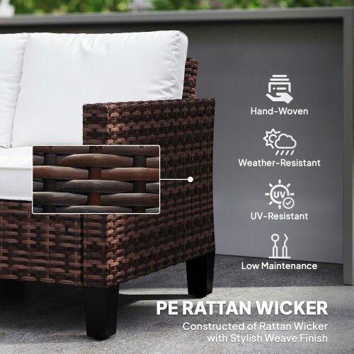Wyld Haus Palo Brown Rattan 2 Seater Outdoor Sofa With White Cushions