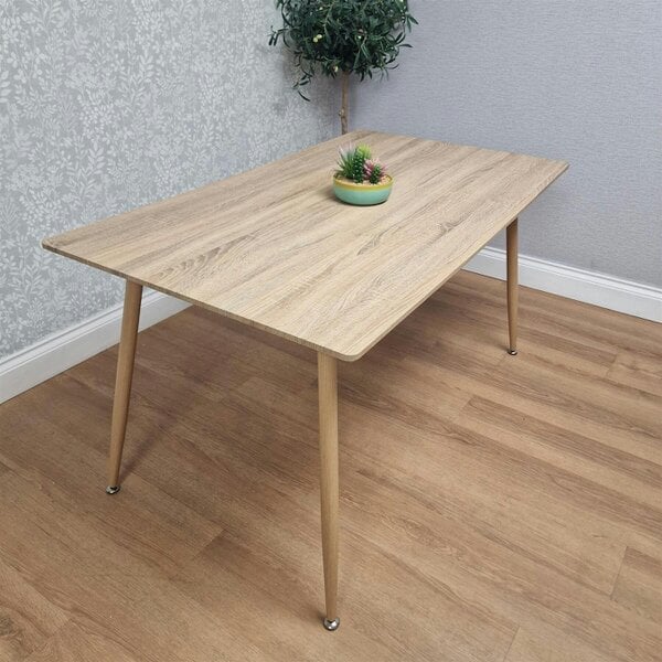 KOSY KOALA 4 Seater Modern Dining Table 140cm with Wood Effect Metal Leg and 4 Beige Chairs  for Kitchen & Dining Room Furniture Set