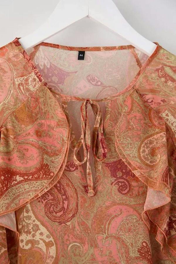 WOVCOR Shawl Patterned Ruffled Chiffon Woven Plus Size Blouse