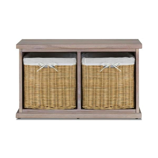 Statement Furniture Tetbury Acacia Hallway Bench with Natural Wicker Storage Baskets