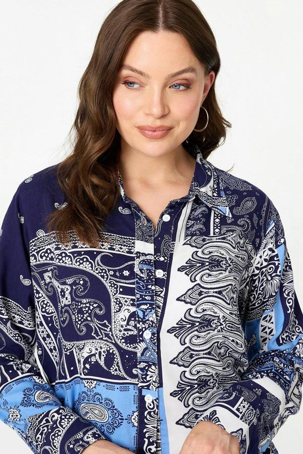 Navy | Patchwork Long Sleeve Shirt