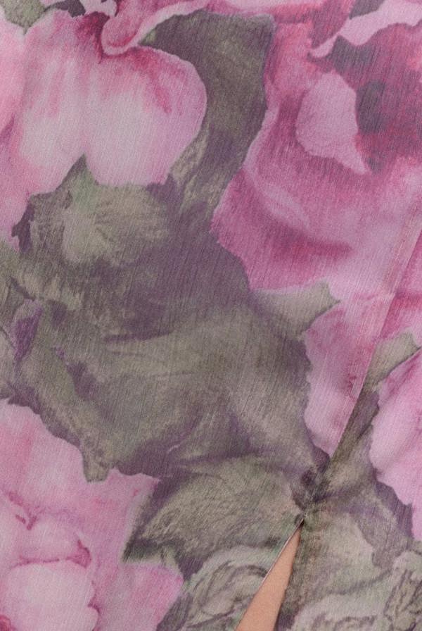 Puff Sleeve A-Line Printed Chiffon Maxi Dress With Split - Blush Pink DR4550