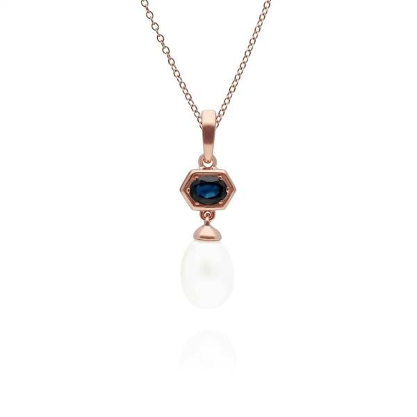 270P030401925 Modern Pearl & Sapphire Drop Pendant in Rose Gold Plated Silver 1