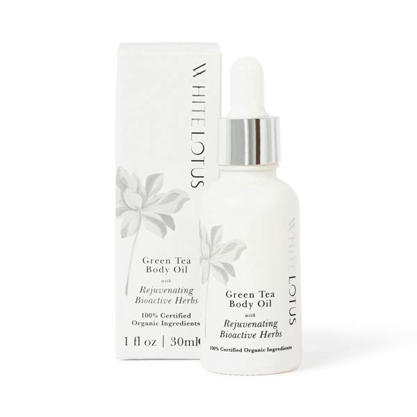 White Lotus Beauty Organic Green Tea Body Oil with Rejuvenating Adaptogenic Herbs 50mL