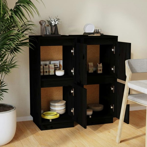 Berkfield Sideboards 2 pcs Black 31.5x34x75 cm Solid Wood Pine