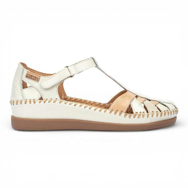 Pikolinos Women's White Leather Semi-Open Wedge Sandal Shoes - Cadaques