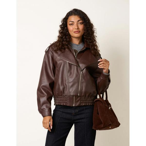 Blue Vanilla Double Zip Oversized Faux Leather Jacket