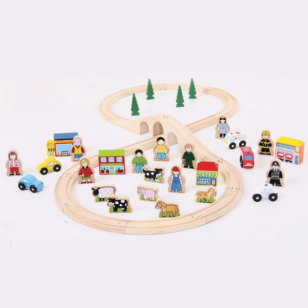 Bigjigs Rail Wooden Trackside Accessory Set - 32 Pieces